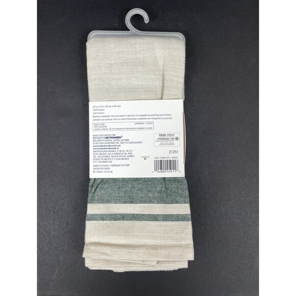 NWT Bed Bath Beyond Our Table Set of 2 Striped Cloth Cotton Napkins 18x18 Green - Picture 3 of 4